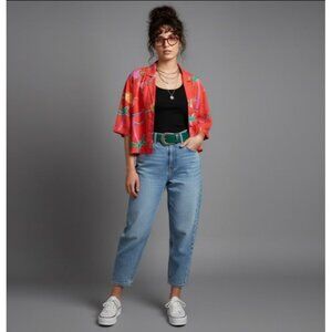 Carole Little St. Tropez West Silk Vintage Cropped Boho Hipster Whimsy Shirt M